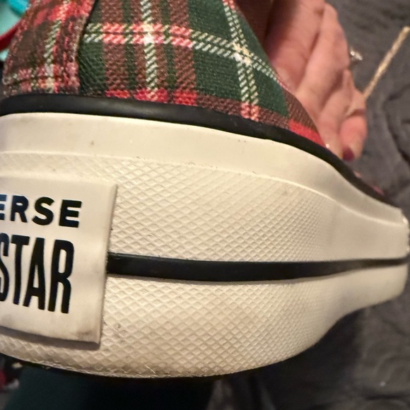 Converse High Top Red Plaid with Gold Laces - Picture 7 of 8